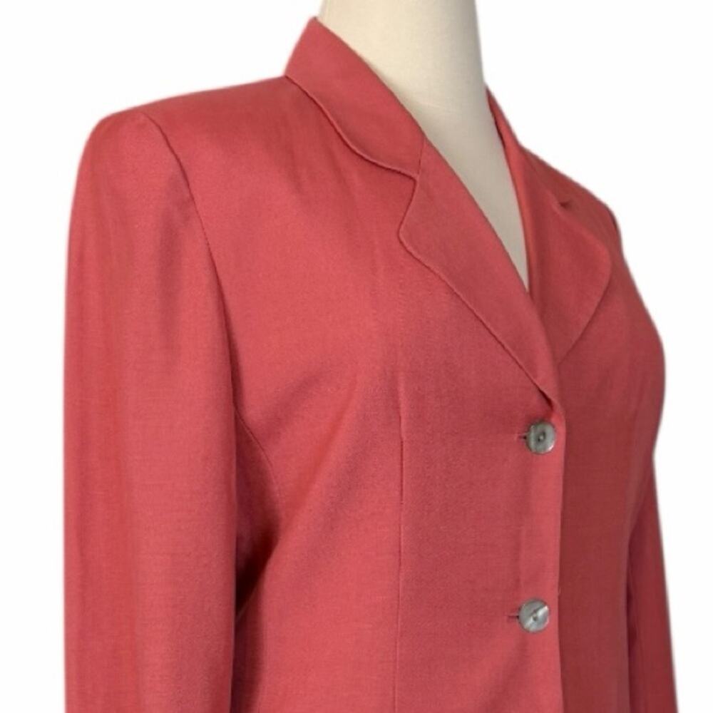Talbots Vintage Linen Blend Three Button Long Blazer Coral Pink Women’s Size 14 - Picture 7 of 11